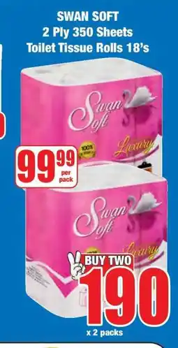 Boxer SWAN SOFT 2 Ply 350 Sheets Toilet Tissue Rolls 18's offer