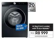 Samsung Samsung 9Kg AI Front Loader With AI Eco Bubble WW90DG6U94LBFA offer