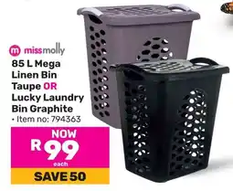 Game Missmolly Mega Linen Bin Taupe OR Lucky Laundry Bin Graphite offer