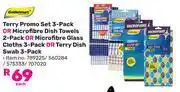 Game Goldenmarc Terry Promo Set 3 Pack Or Microfibre Dish Towels 2 Pack Or Microfibre Glass Cloths 3 Pack offer