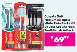 Game Colgate 360 Medium OR Optic White Twin Packs OR Double Act Charcoal Toothbrush offer