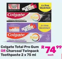 Game Colgate Total Pro Gum OR Charcoal Twinpack Toothpaste offer