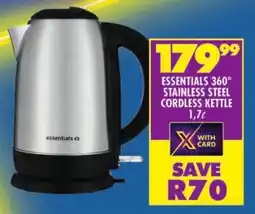 Shoprite Essentials 360Β° stainless steel cordless kettle offer