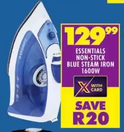 Shoprite Essentials non-stick blue steam iron 1600w offer