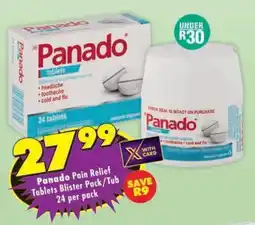 MediRite Panado Pain Relief Tablets Blister Pack/Tub offer