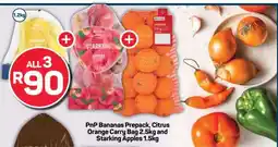 Pick n Pay PnP Bananas Prepack, Citrus Orange Carry Bag 2.5kg and Starking Apples 1.5kg offer
