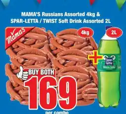 Boxer MAMA'S Russians Assorted 4kg & SPAR-LETTA / TWIST Soft Drink Assorted 2L offer