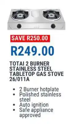 OK Furniture TOTAI 2 BURNER STAINLESS STEEL TABLETOP GAS STOVE 26/011A offer