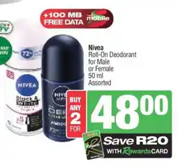 Spar Nivea Roll On Deodorant offer