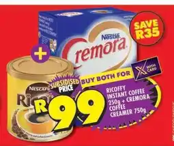 Shoprite Ricoffy Instant Coffee 250g & Cremora Coffee Creamer 750g offer
