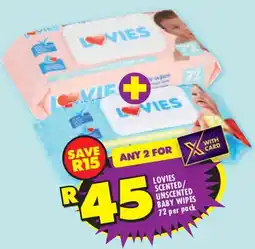 Shoprite Lovies scented/ unscented baby wipes offer