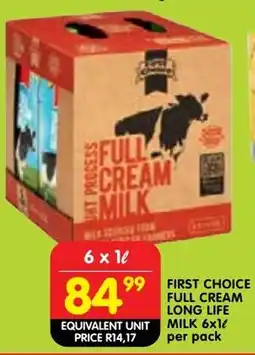 Shoprite First choice full cream long life milk offer
