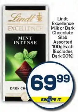 Pick n Pay Hypermarket Lindt Excellence Milk or Dark Chocolate Slab Assorted offer