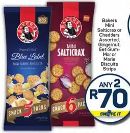 Pick n Pay Hypermarket Bakers Mini Salticrax or Cheddars Assorted, Gingernut, Eet-Sum- Mor or Marie Biscuits Strips offer