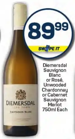 Pick n Pay Hypermarket Diemersdal Sauvignon Blanc or Rosé, Unwooded Chardonnay or Cabernet Sauvignon Merlot offer