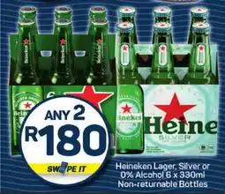 Pick n Pay Hypermarket Heineken Lager, Silver or 0% Alcohol Non-returnable Bottles offer