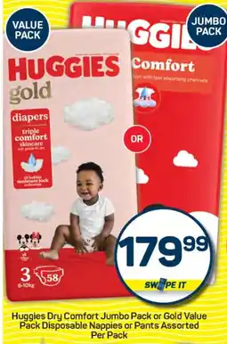 Pick n Pay Hypermarket Huggies Dry Comfort Jumbo Pack or Gold Value Pack Disposable Nappies or Pants Assorted offer
