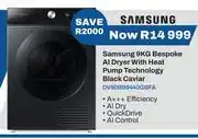 Expert Samsung 9Kg Bespoke AI Dryer With Heat Pump Technology Black Caviar DV90BB9440GBFA offer