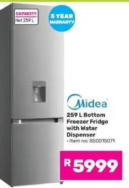 Game Midea 259 L Bottom Freezer Fridge with Water Dispenser offer