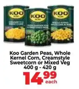Food Lover's Market Koo Garden Peas, Whole Kernel Corn, Creamstyle Sweetcorn or Mixed Veg offer