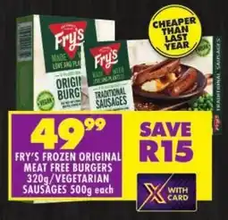 Shoprite Fry's frozen original meat free burgers/ vegetarian sausages offer
