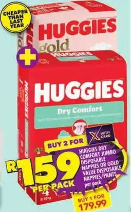 Shoprite Huggies dry comfort jumbo disposable nappies or gold value disposable nappies/pants offer