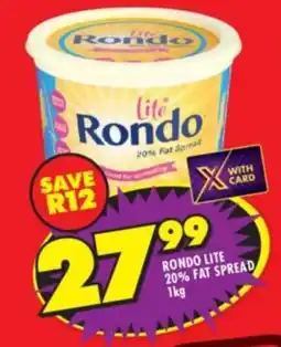 Shoprite Rondo lite 20% fat spread offer