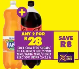 Shoprite COCA-COLA ZERO SUGAR/NO CAFFEINE/LIGHT/SPRITE ZERO/FANTA ZERO/STONEY ZERO SOFT DRINK 2L/2,25L offer