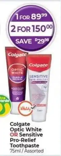 Dis-Chem Colgate Optic White OR Sensitive Pro-Relief Toothpaste offer