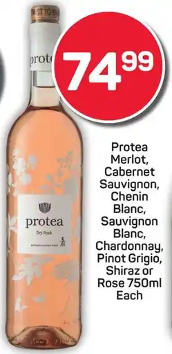 Pick n Pay Protea Merlot, Cabernet Sauvignon, Chenin Blanc, Sauvignon Blanc, Chardonnay, Pinot Grigio, Shiraz or Rose offer