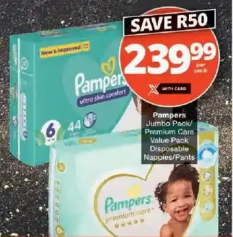 Checkers Pampers Jumbo Pack/ Premium Care Value Pack Disposable Nappies/ Pants offer