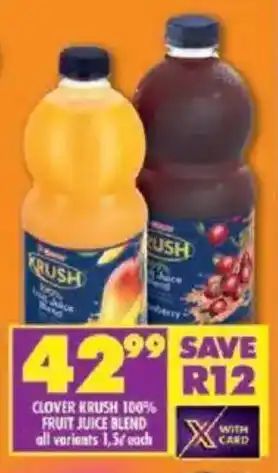 Shoprite Clover krush 100% fruit juice blend offer