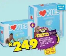 Shoprite Lovies premium disposable nappies/ pants offer