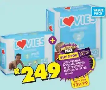 Shoprite Lovies premium disposable nappies/ pants offer
