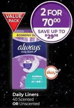 Dis-Chem Always Daily Liners Scented OR Unscented offer
