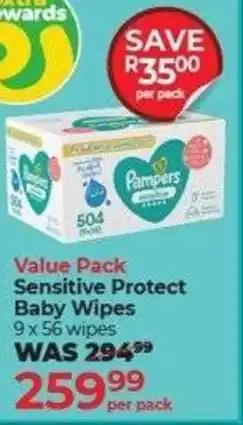 Dis-Chem Pampers Value Pack Sensitive Protect Baby Wipes offer