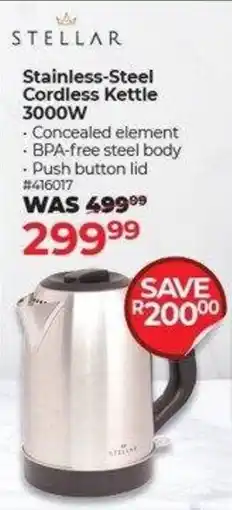 Dis-Chem Stellar Stainless-Steel Cordless Kettle 3000W offer