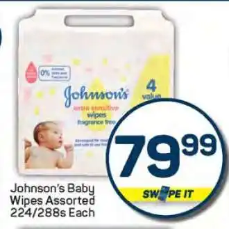 Pick n Pay Johnson's Baby Wipes Assorted 224/288s Each offer