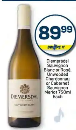 Pick n Pay Diemersdal Sauvignon Blanc or Rosé, Unwooded Chardonnay or Cabernet Sauvignon Merlot 750ml Each offer