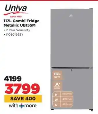 HiFi Corp Univa 117L Combi Fridge Metallic UB155M offer
