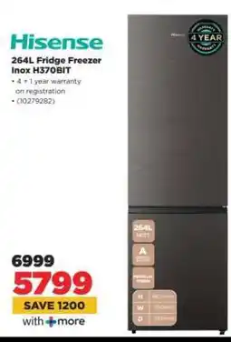 HiFi Corp Hisense 264L Fridge Freezer Inox H370BIT offer
