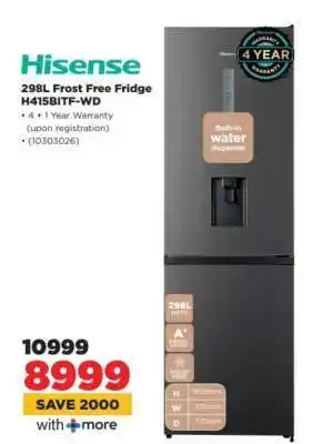 HiFi Corp Hisense 298L Frost Free Fridge H415BITF-WD offer