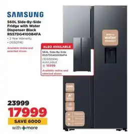 HiFi Corp Samsung 560L Side-By-Side Fridge with Water Dispenser Black RS57DG4100B4FA offer