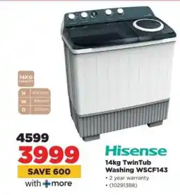 HiFi Corp Hisense 14kg TwinTub Washing WSCF143 offer