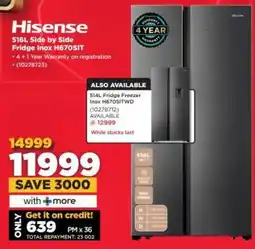 HiFi Corp Hisense 516L Side by Side Fridge Inox H670SIT offer
