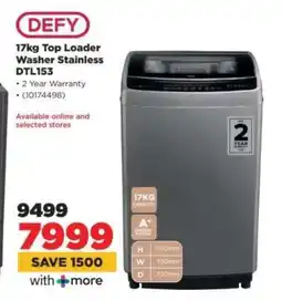 HiFi Corp DEFY 17kg Top Loader Washer Stainless DTL153 offer