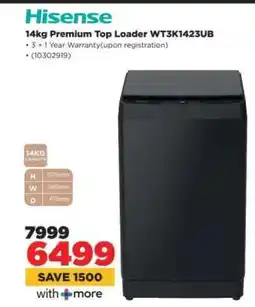 HiFi Corp Hisense 14kg Premium Top Loader WT3K1423UB offer