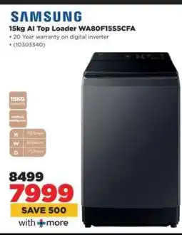 HiFi Corp Samsung 15kg AI Top Loader WA80F15S5CFA offer