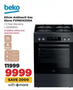 HiFi Corp Beko 60cm Anthracit Gas Stove FVM81430DA offer