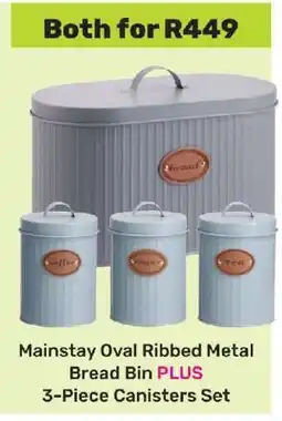 Game Mainstay Oval Ribbed Metal Bread Bin PLUS 3-Piece Canisters Set offer